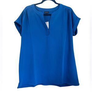 J. Jill Wearever Royal Blue Popover Short Sleeve Tunic Blouse Shirt Size S, NWT